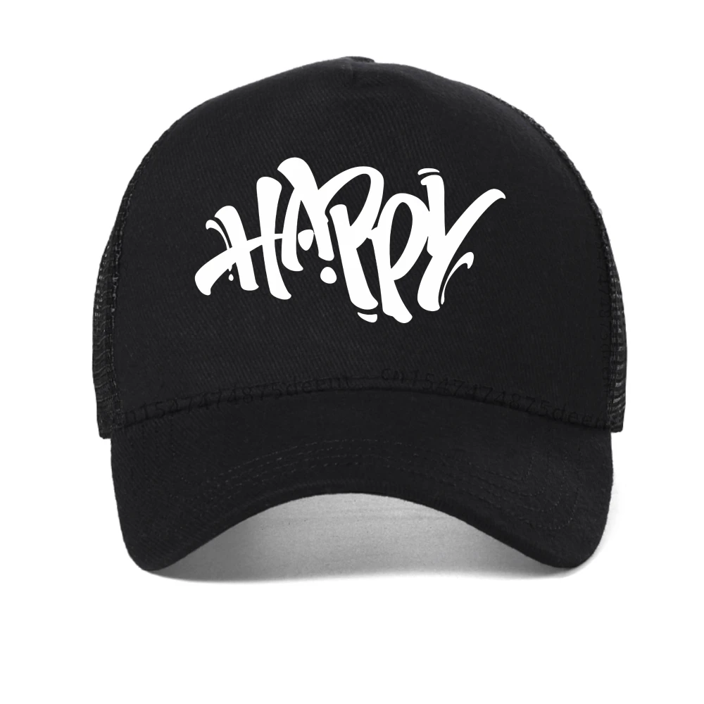 

Happy Artistic Fonts Printing baseball cap for Men Summer Comfortable Breathable mesh snapback hats adjustable trucker hat
