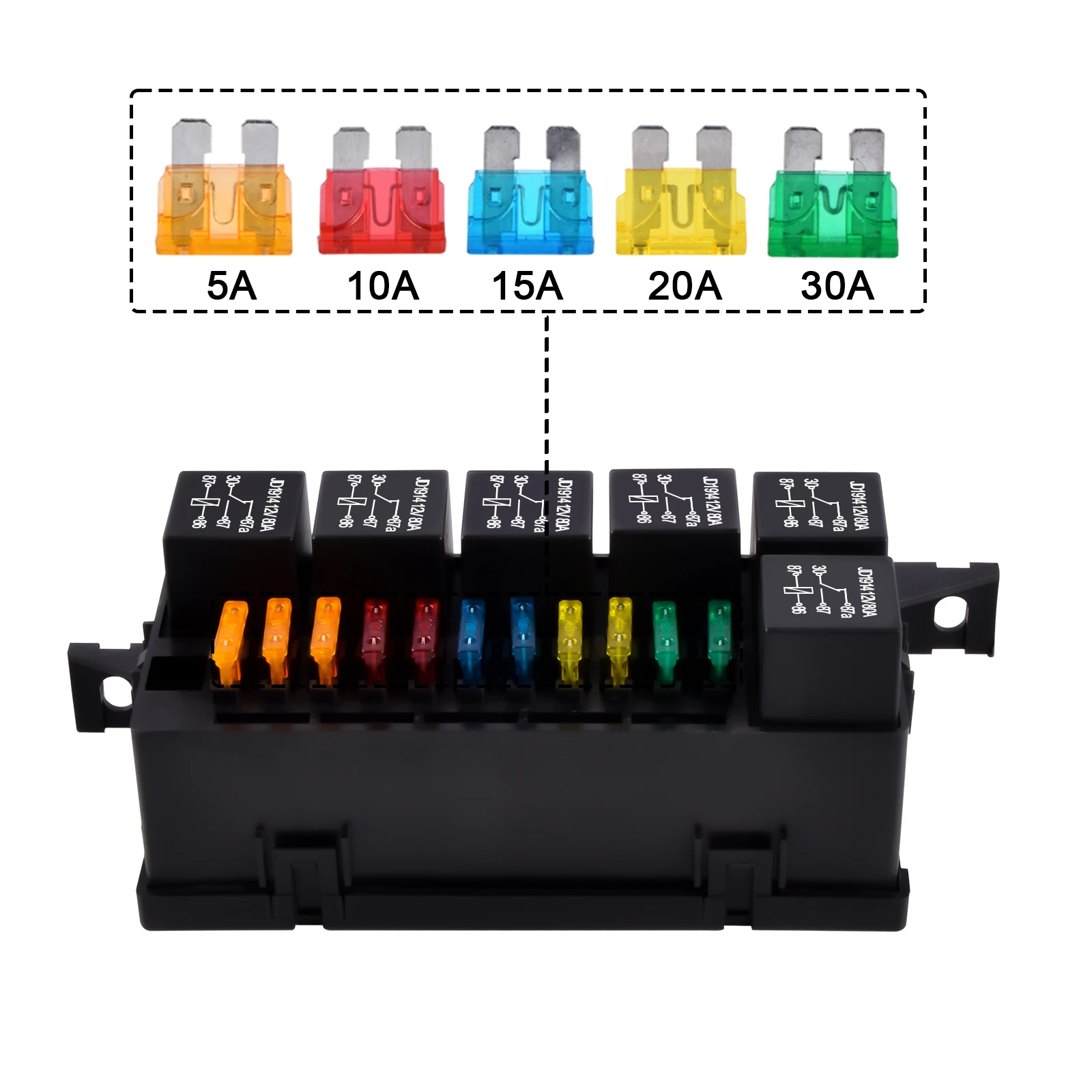 12V Auto 11 Way Fuse Relay Box Block With 5 Pin Relay and Fuses For Automotive Car Marine Truck Trailer Boat