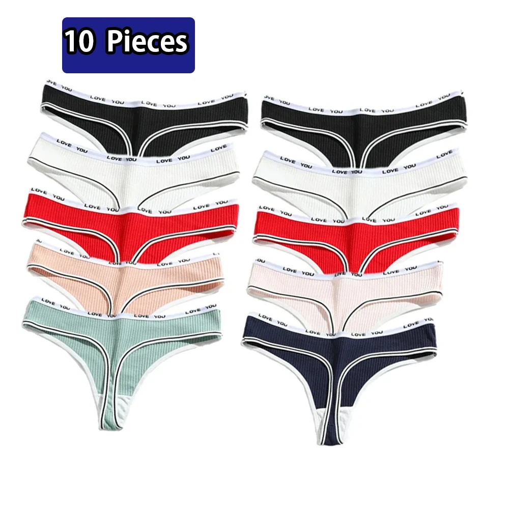 10Pcs/Pack Sexy Thongs Cotton Women Underwear Low Waist Seamless Sports Underpants Breathable Cozy G-string Panties Fast Send