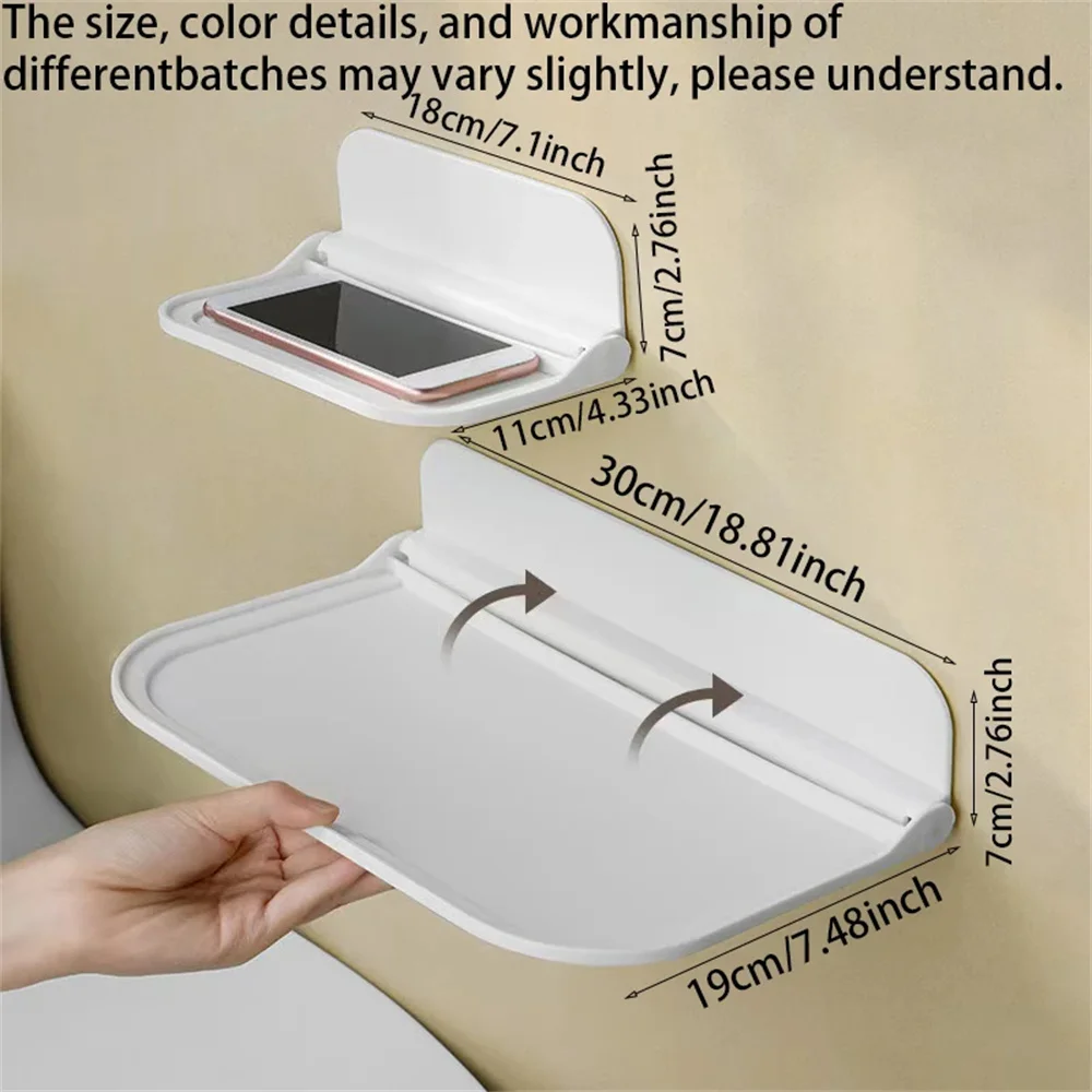 1Pc Foldableable Wall Non-Porous Wall-Mounted Plastic Floating Rack Home Bathroom Toilet Towel Clothing Storage Rack Folda image 2