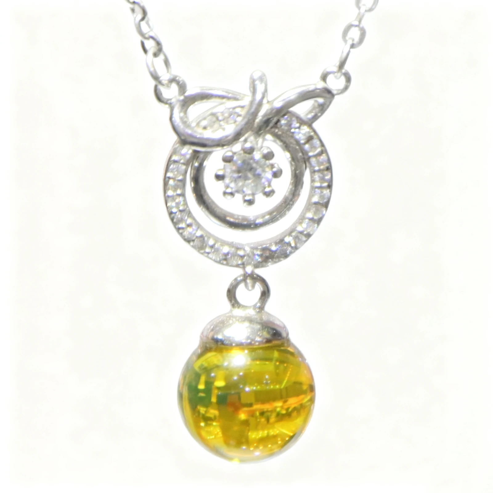 Natural Mexican Blue Amber Pendant Sterling Silver Butterfly Bow Bail 8mm Bead Handmade Jewelry Gift For Women