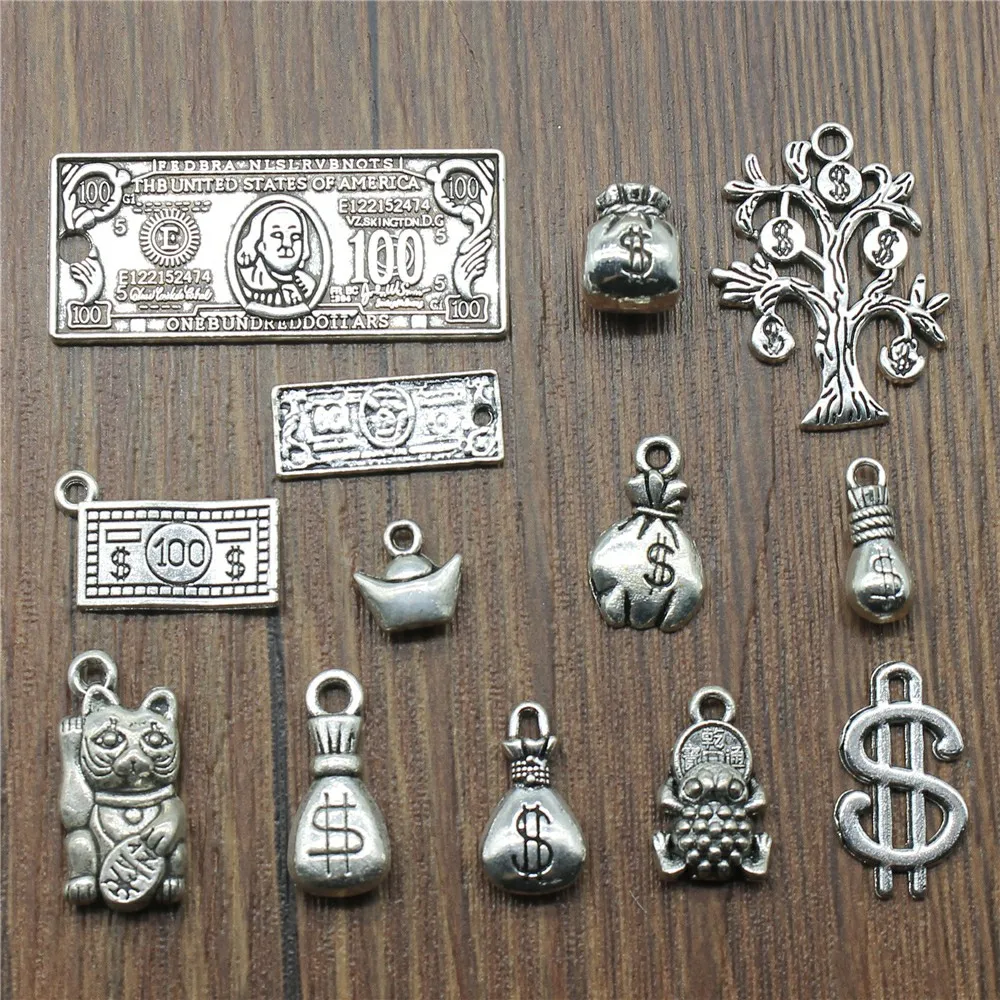 20 sztuk / partia Moneybag Charms pieniądze us dolary wisiorki tworzenie biżuterii szczęście pieniądze Charms do tworzenia bransoletek antyczny kolor srebrny — zdjęcie 2