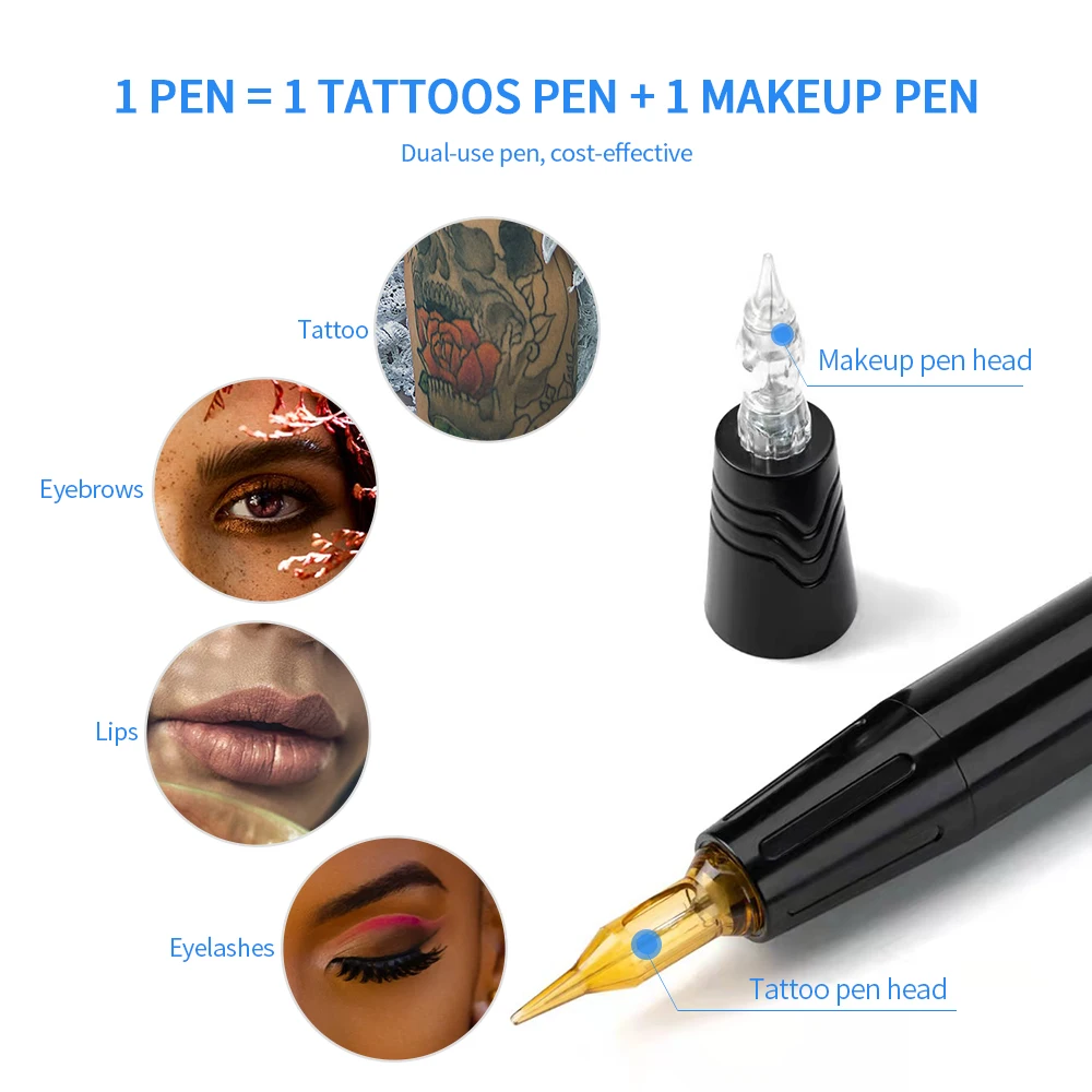 2in1 Wireless Tattoo Pen 12000RPM Semi-permanent Makeup Pen Eyebrow Eyeliner Makeup Tool Body Tattoo Machine Micropigmentation