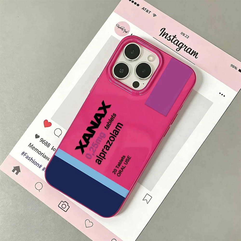 Xanax Bottle Solid Color Silicone Case For Iphone 15 14 13 11 12 17 Plus 16 Pro Max Simple Minimalist Cover