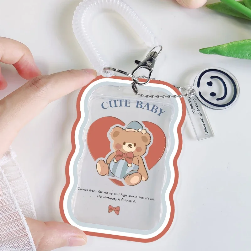 Dos desenhos animados Teddy Bear Titular Do Cartão Transparente, Adequado para Ônibus e Porta Cartão, Caso Cartão De Estudante, Foto Protector, Kpop Photocard Titular