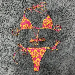 Women Halter String Bikini Set Sexy Thong Cheeky 2 Piece Swimsuits Solid Color Bathing Swimwear