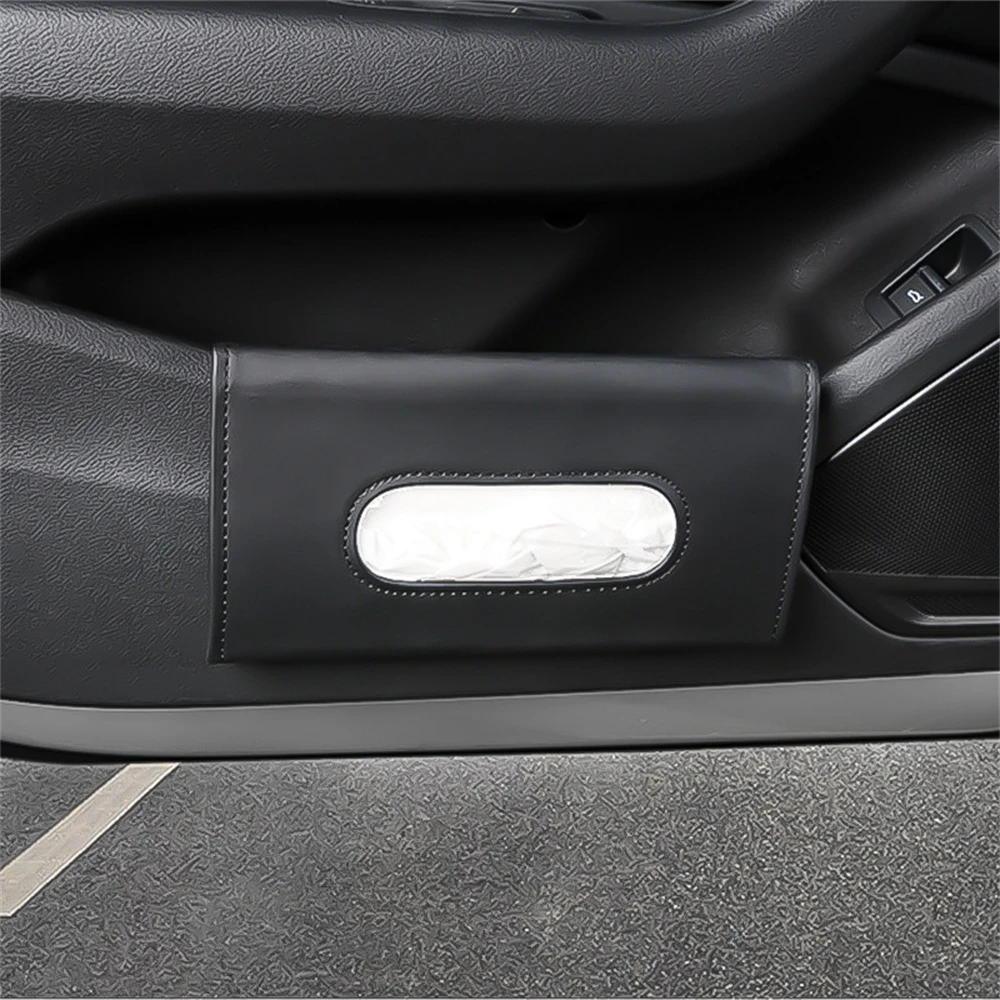 Universal Car Sun Visor Leather Seat Back Tissue Box Cover Paper Home Napkin Holder Case Bag Black Beige