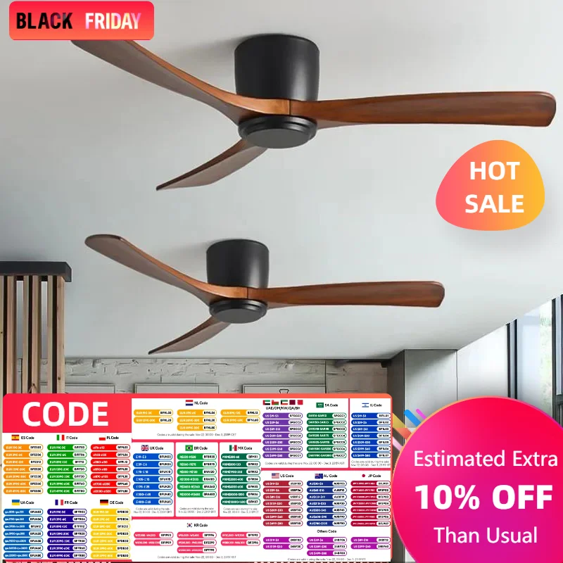 Low Floor Modern Ceiling Fans No Light 36 42 48 56 Inches DC Motor Reversible Blades Remote Control Led Fans Lamp With Lights