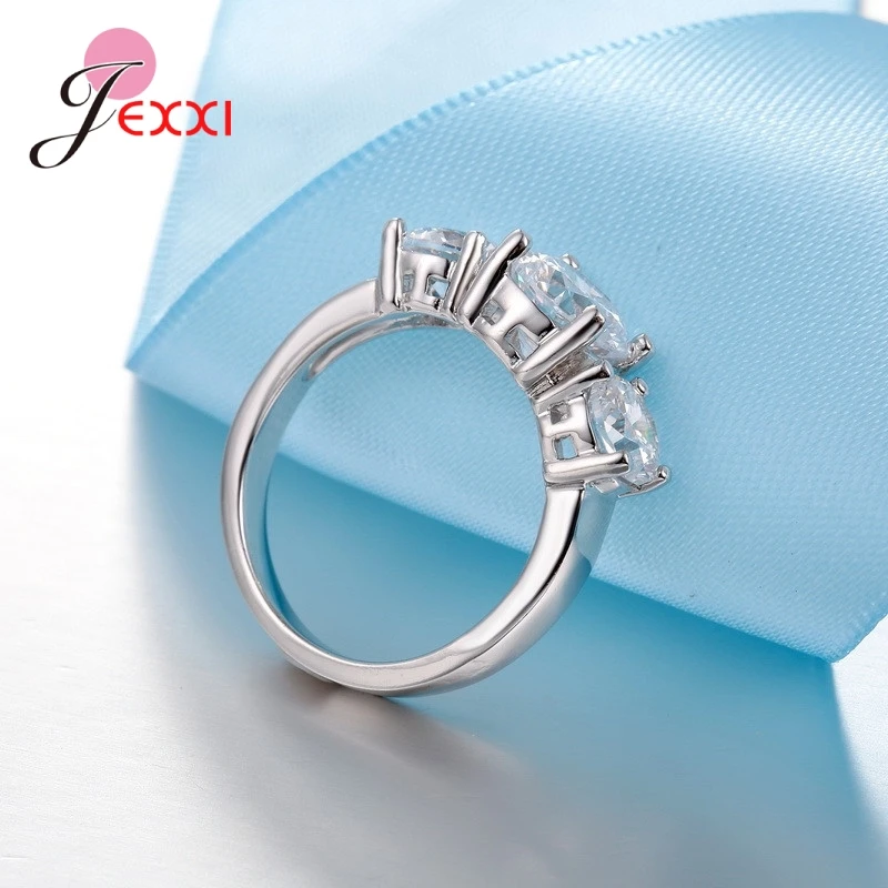 Mode Bruid Sieraden Vrouw 925 Sterling Zilveren Naald Trouwring Heldere Kristallen Dame Voorstellen Verlovingsringen Verjaardagscadeau