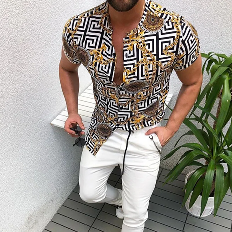 Hot Sale 2026 Summer New European American Men's Clothing Casual Fashion Printed Shirt Cardigan Short Sleeve Shirt Men