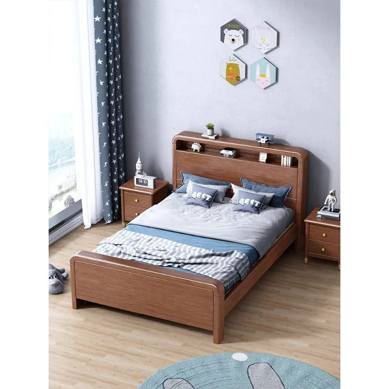 

Детская кровать из массива дерева, кровать-татами из орехового дерева, со встроенной книжной полкой, многофункциональная кровать для спальни с местом для хранения, односпальная кровать с функцией хранения.