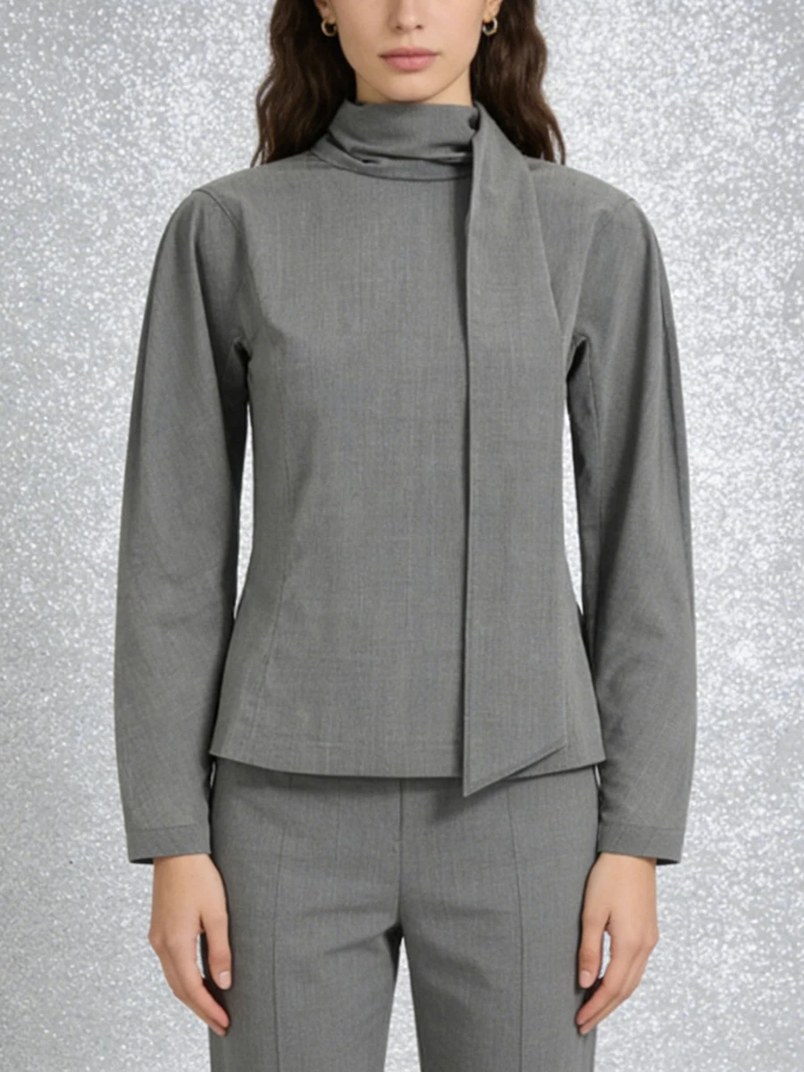 TWOTWINSTYLE Effen Gesplitst Lint Minimalistische Blouses voor Vrouwen Stand Hals Lange Mouwen Backless Tuniek Blouse Vrouwelijke Kleding Nieuwe