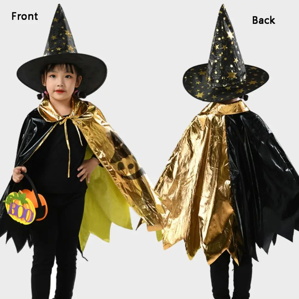 Tovenaarshoed Kinderen Halloween Mantel Hoed Set Verkleden Punthoed Heksenhoeden Cape Set Vijfsterren Feestgewaad
