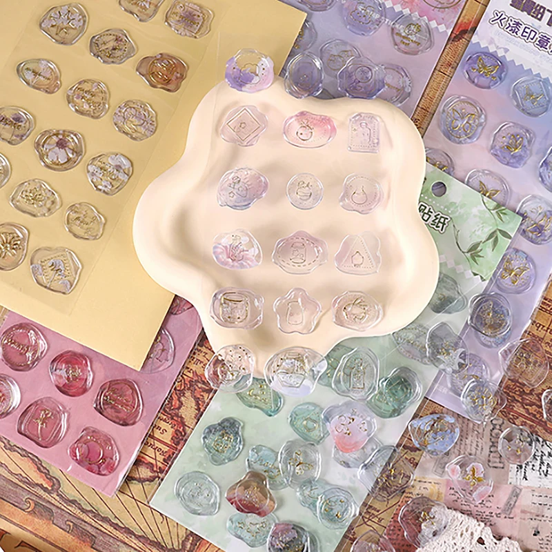 15pcs/set Kawaii DIY Decorative Scrapbook Sticker Lovely Retro Wax Stamp Sticker Creative Cute Envelope Seal Sticker For Student