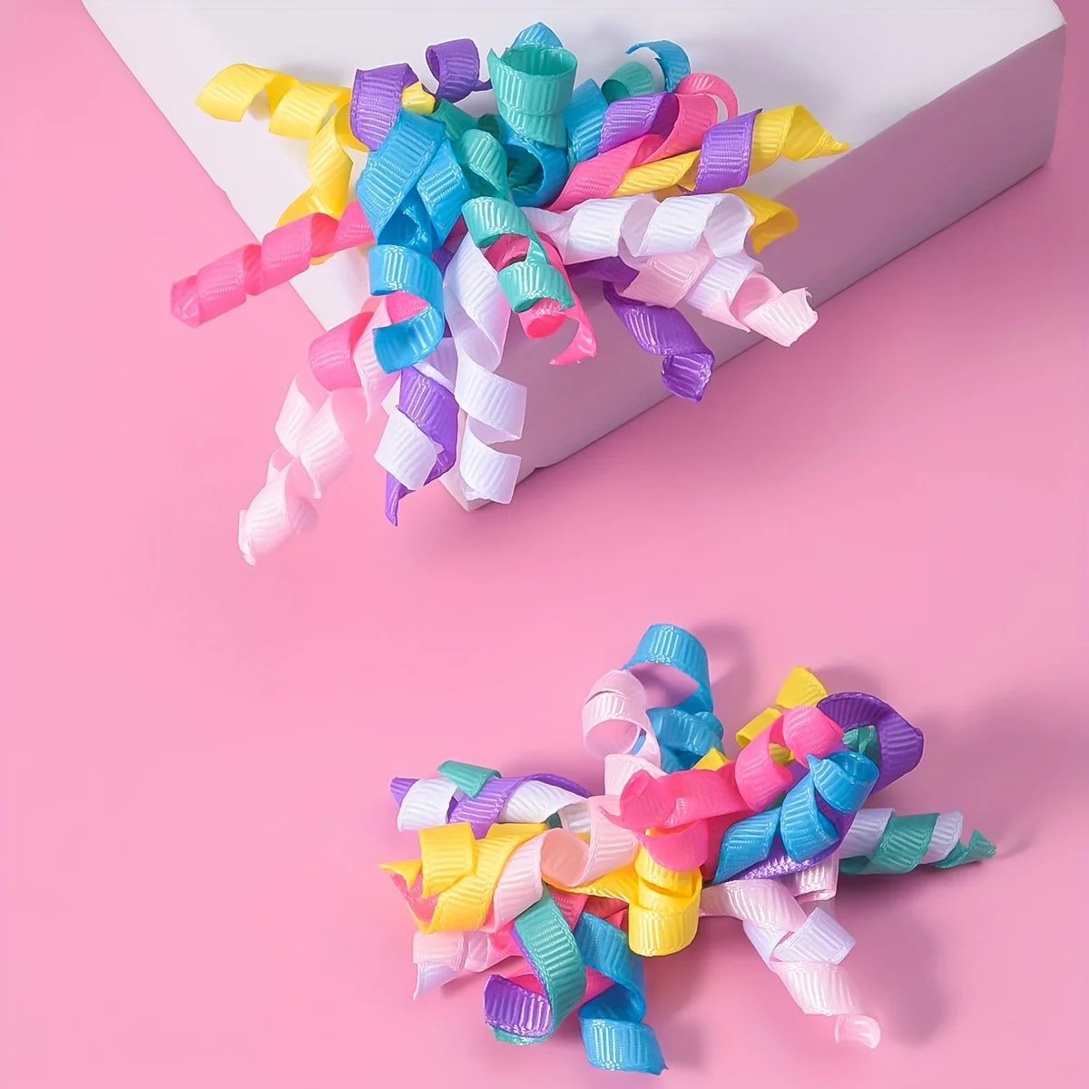 2 colorful ribbed ribbon roll pair clip Fashion personality powder girl movie star series daily dress up hair accessories