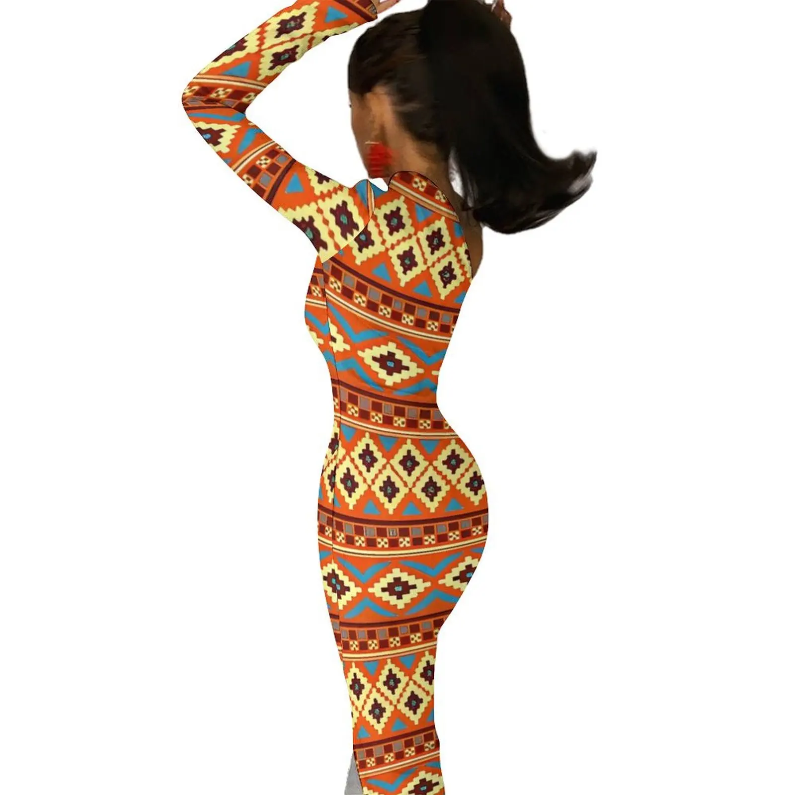 Azteekse kunst tribale print lange jurk dames street wear maxi-jurk herfst leuke bodycon-jurken hoge split bedrukte vestidos