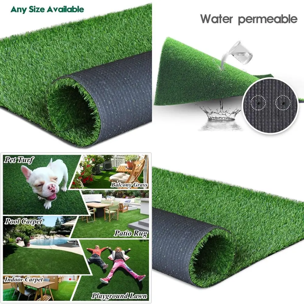 

0.7 Thick Custom-Sized Artificial Grass Turf - Indoor/Outdoor Synthetic Lawn Carpet with Drainage for Multi-Purpose Use