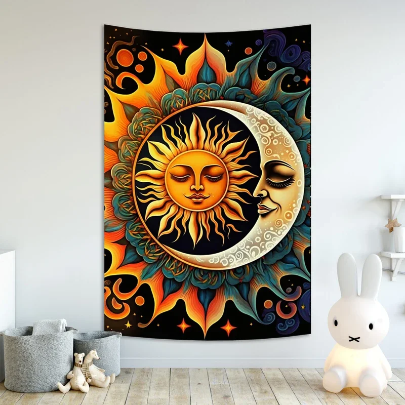 Tapisserie murale suspendue de cartes de Tarot, esthétique, astrologie, soleil, lune, Divination, couvre-lit, plage, Matwitchcraft, Mandalay Hippie Mandal #