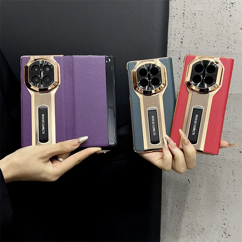 

Чехол для телефона Huawei Mate X6 X7 X5 X3 MateX6 5G, роскошный гальванический золотой матовый простой кожаный кронштейн, противоударный чехол