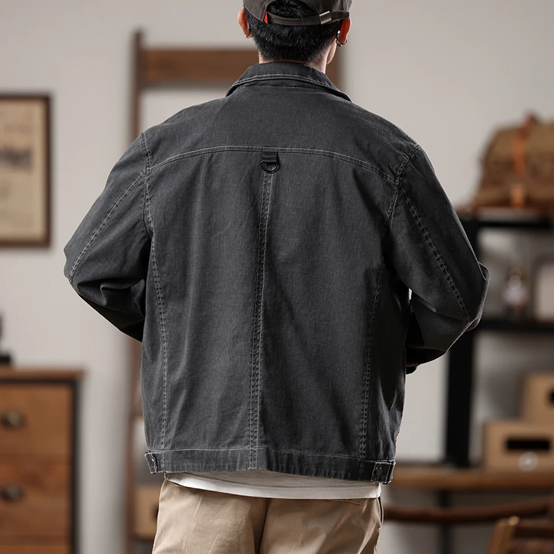 الرجعية الأمريكية غسلها الدنيم سترة الرجال قميص غير رسمي فضفاض العلامة التجارية العصرية وسيم عمال سترة ربيع الخريف الموسم