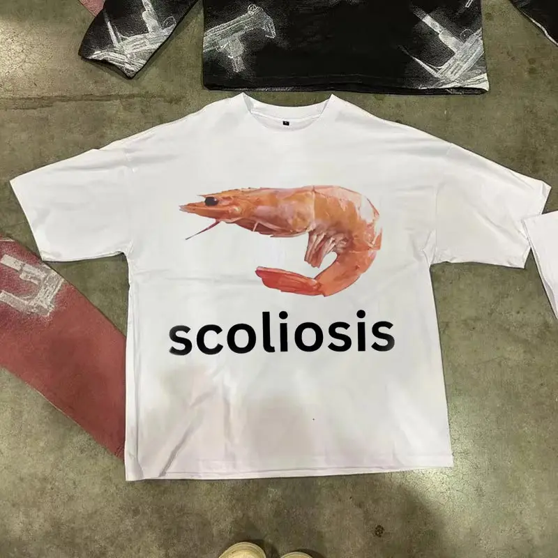 

Scoliosis Funny Shrimp Meme T-shirt Unisex Fashion Casual T-shirts Summer Short Sleeve Tees Streetwear Men's Women Clothing Tops