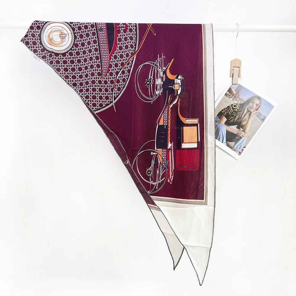 

Red Triangle Designer Shawl Women Hand Rolled Scarf Silk Wool Blend Mother Christmas Gift Head Bag Accessories