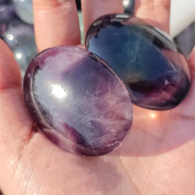 Natural Fluorite Plam Carving Hand Cartoon Stones Healing Polished Mineral Ornaments Home Decoration 2PCS