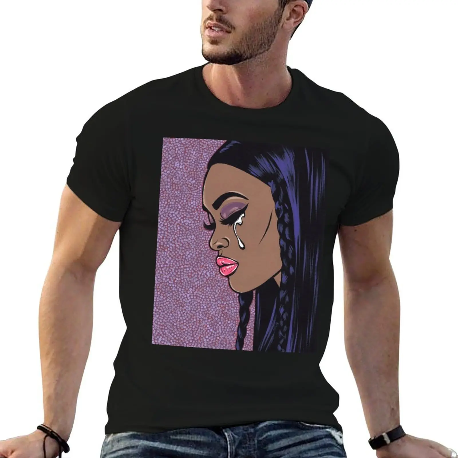 

Black Sad Crying Comic Girl T-Shirt man t shirt cotton man t shirt graphic t shirts for man cotton soft T-Shirt