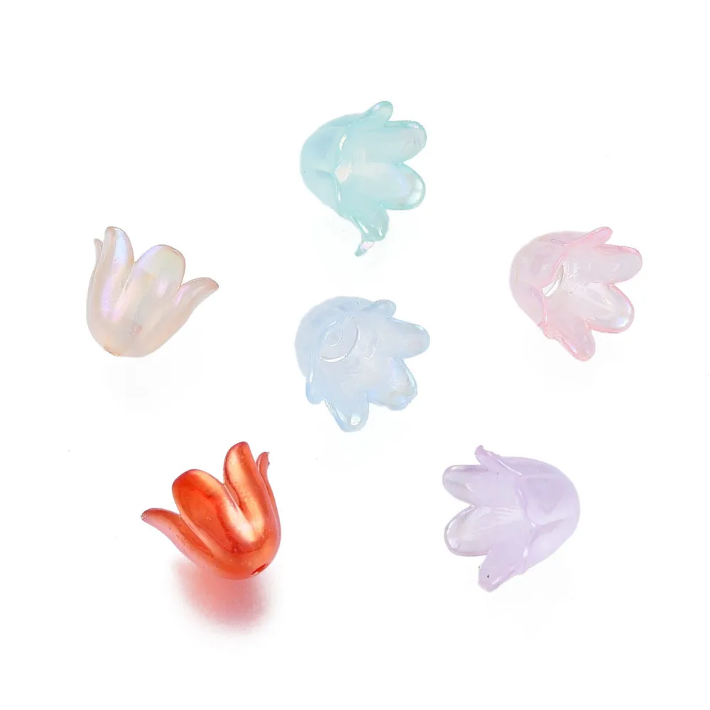 

500g 6-Petal Flower Acrylic Bead Caps Imitation Jelly Bead End Caps AB Color Plated Floral Beads for Jewelry DIY Craft Bracelets