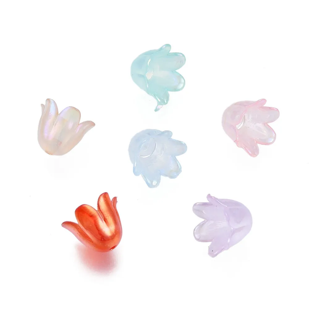 500g 6-Petal Flower Acrylic Bead Caps Imitation Jelly Bead End Caps AB Color Plated Floral Beads for Jewelry DIY Craft Bracelets