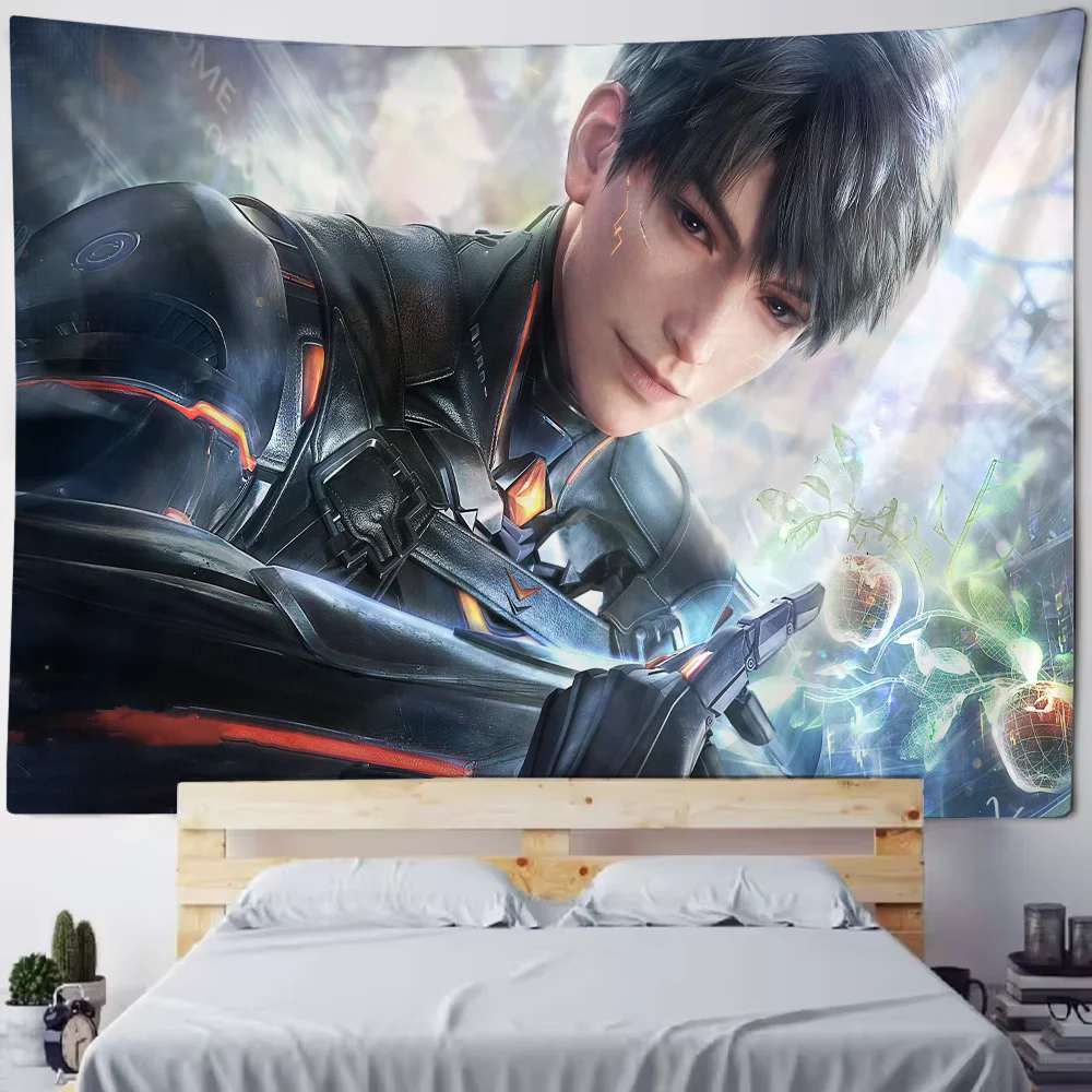 Cyberpunk Warrior Wall Tapestry Sci Fi Character Art Video Game Poster Futuristic Hero Decor Gaming Room Design Anime Style