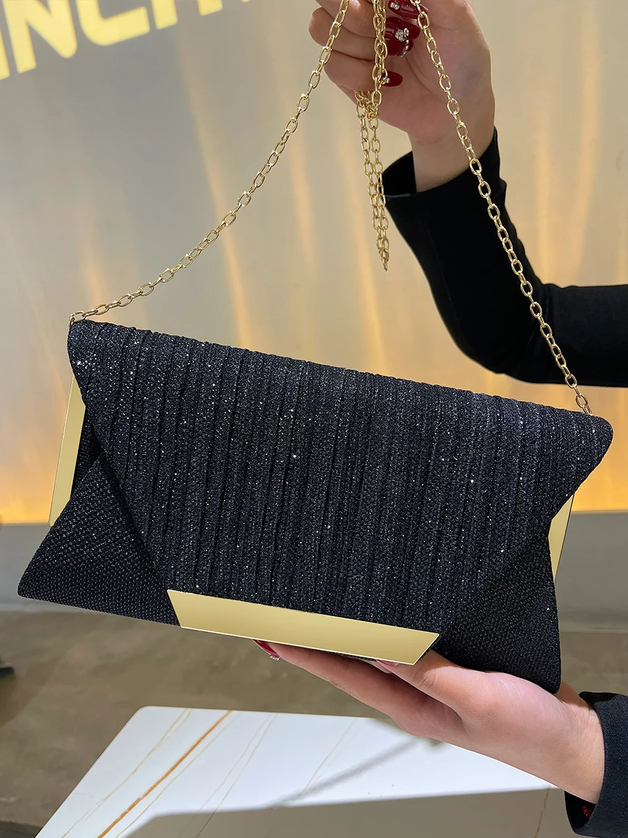 Glitter Clutch Shiny Evening Bags For Women Formal Bridal Wedding Clutch Purse Prom Cocktail Party Rose Gold Envelope Chain Bag