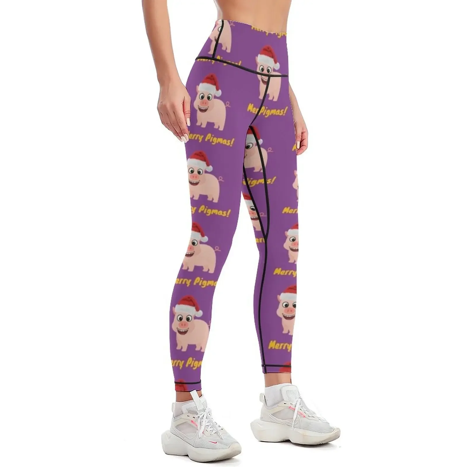 Merry Pigmas Cute Pig Themed Christmas Design for farmyard animal lovers Leggings sport set Tight fitting woman Womens Leggings