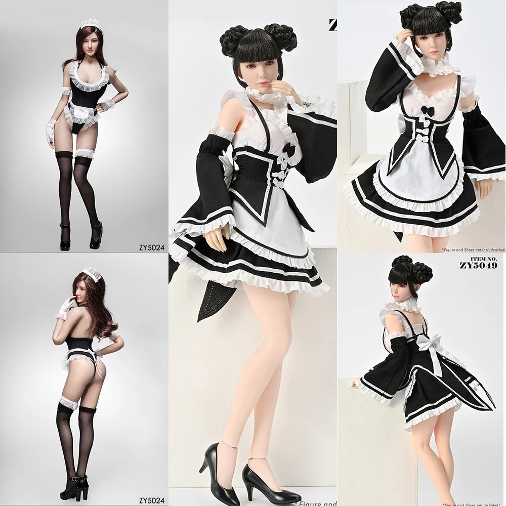 

ZY5024 ZY5049 1/6 Scale Sexy Girl Maid Outfit Maid Dress Clothes Armband Bow Tie Costume Set Model for 12 inches Action Figure