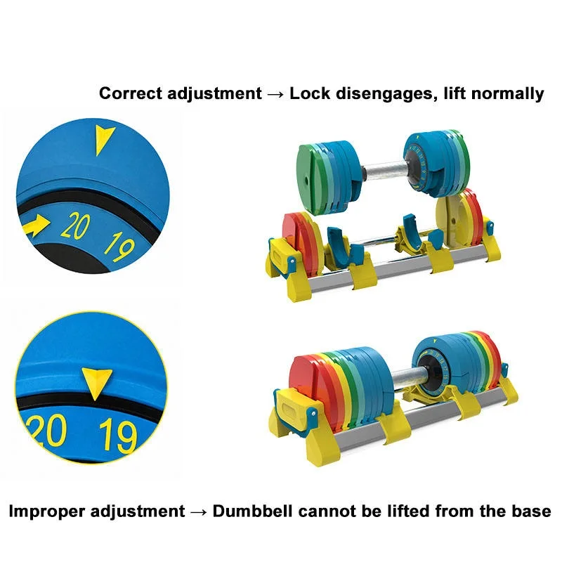 Smart Lock Adjustable Dumbbell, 7-20kg Weight Range, Rubber Cast Iron Body, Fitness Home Gym Equipment