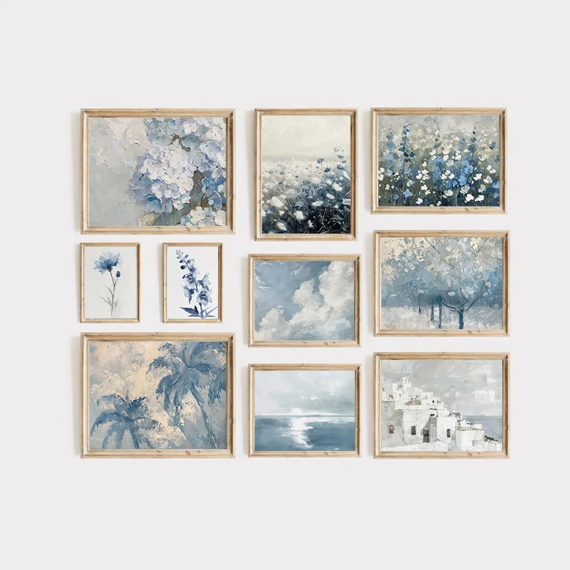 

Blue Vintage Impressionist Prints Farmhouse Landscape Art Beautiful Poster Gallery Bedroom Decoration Canvas Wall Art