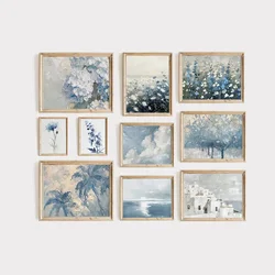 Blue Vintage Impressionist Prints Farmhouse Landscape Art Beautiful Poster Gallery Bedroom Decoration Canvas Wall Art
