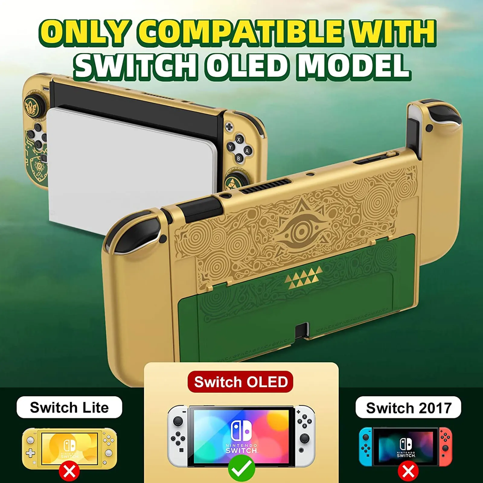 IINE Golden-Green Games Protective Case Cover Accessories Compatible Nintendo Switch