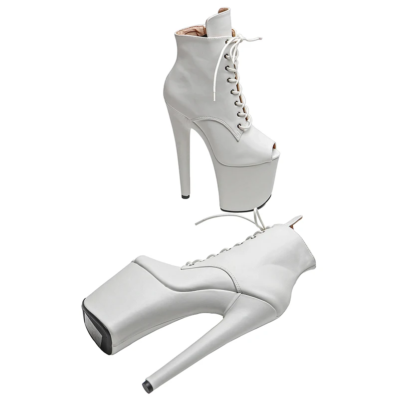 Leecabe-Botines de tacón alto de PU mate, Punta abierta pequeña, plataforma, tendencia, moda, stripper, Pole Dance, 20CM/8 pulgadas