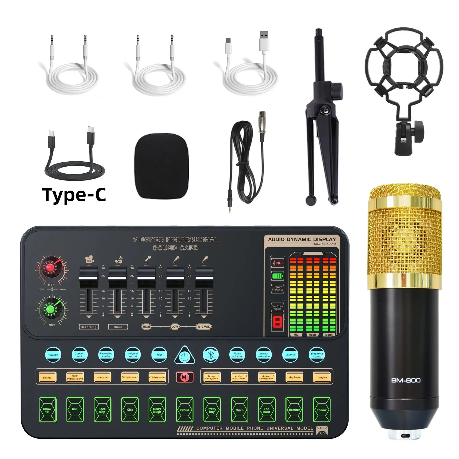 

V10xPro Live Sound Card Set BM800 Microphone For Mobile Computer Karaoke Full Set Equipment Voice Mixer V10xPro Soundcard Set