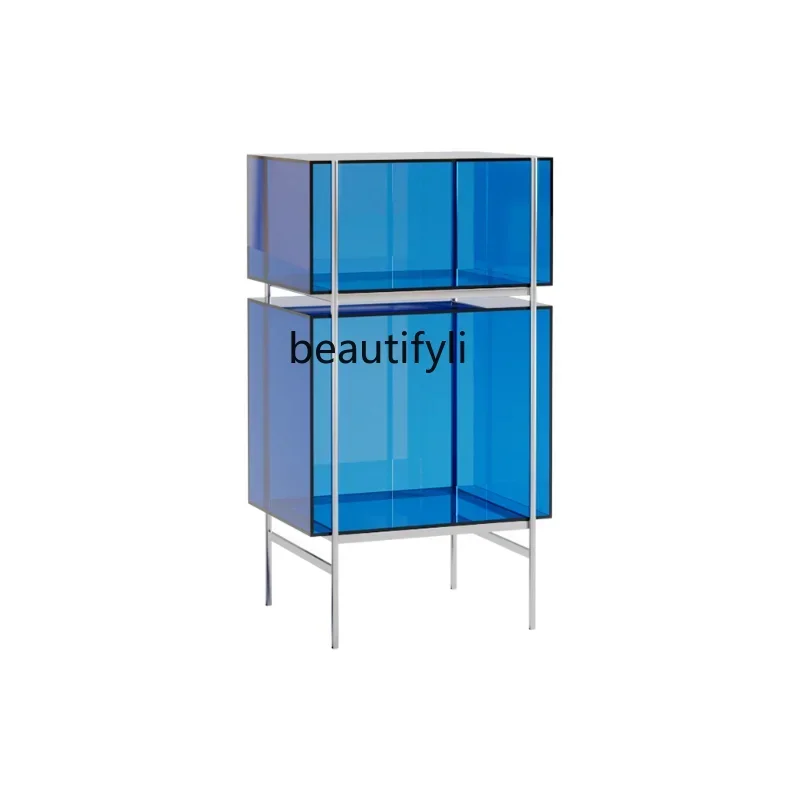 

S Customized Simple Color Acrylic Bookcase Floor Storage Living Room Display Cabinet Stainless Steel Multi-Layer Small Bookcase