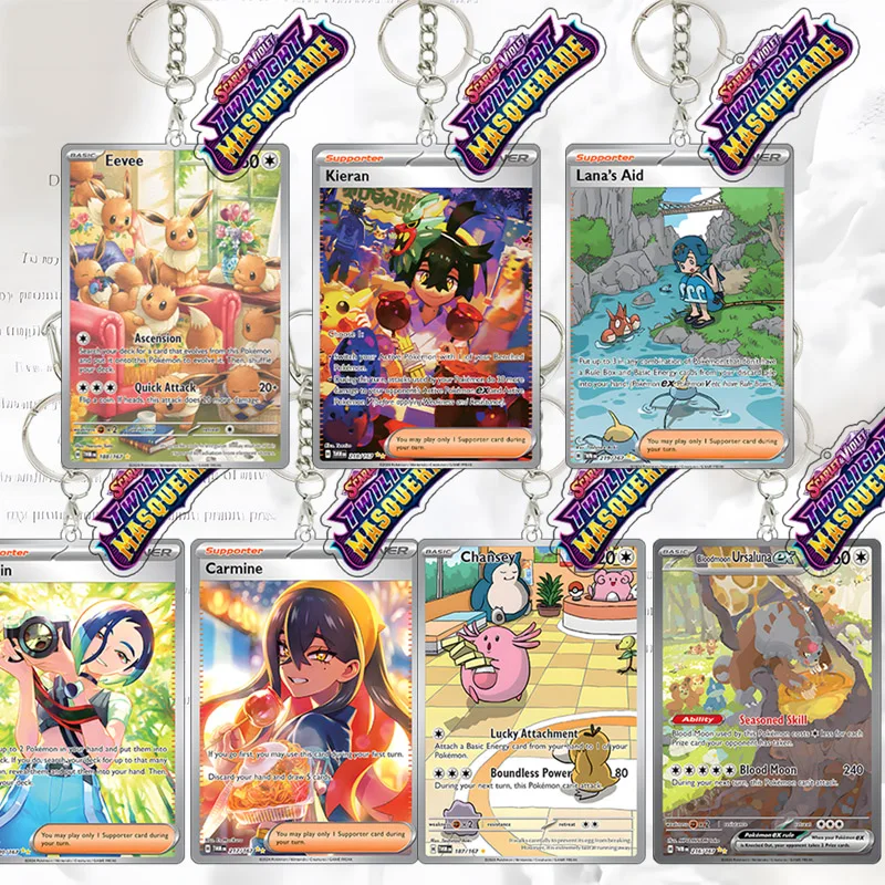 Eevee TCG Acryl-Schlüsselanhänger Kieran Lana Perrin Twilight Masquerade Sammelkartenspiel Requisiten Schlüsselring Taschenanhänger Geburtstagsgeschenk