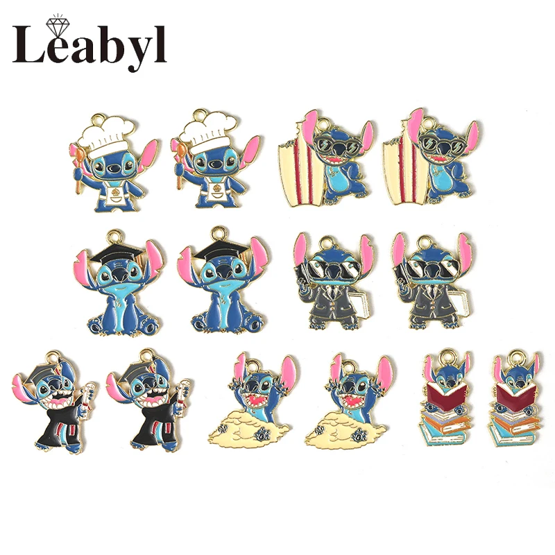 

Cute Cartoon Big Ear Disney Stitch Series Charm Pendant fit Bracelet Keychain Necklace Colored Enamel Bead Jewelry Accessories