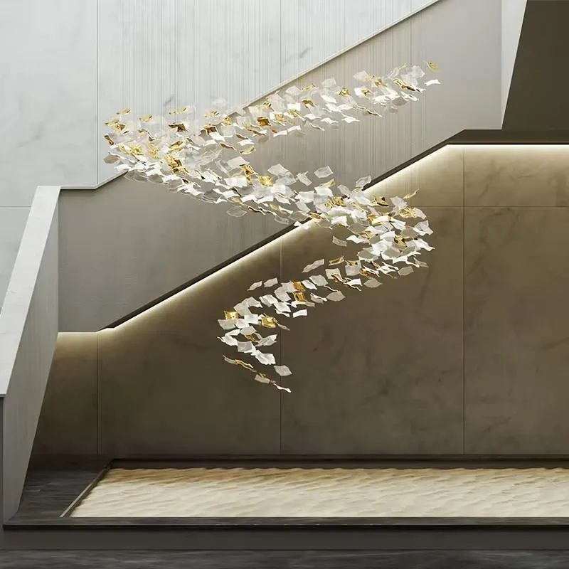 Hand blown glass spiral design chandelier living room stairs home decoration lighting fixtures