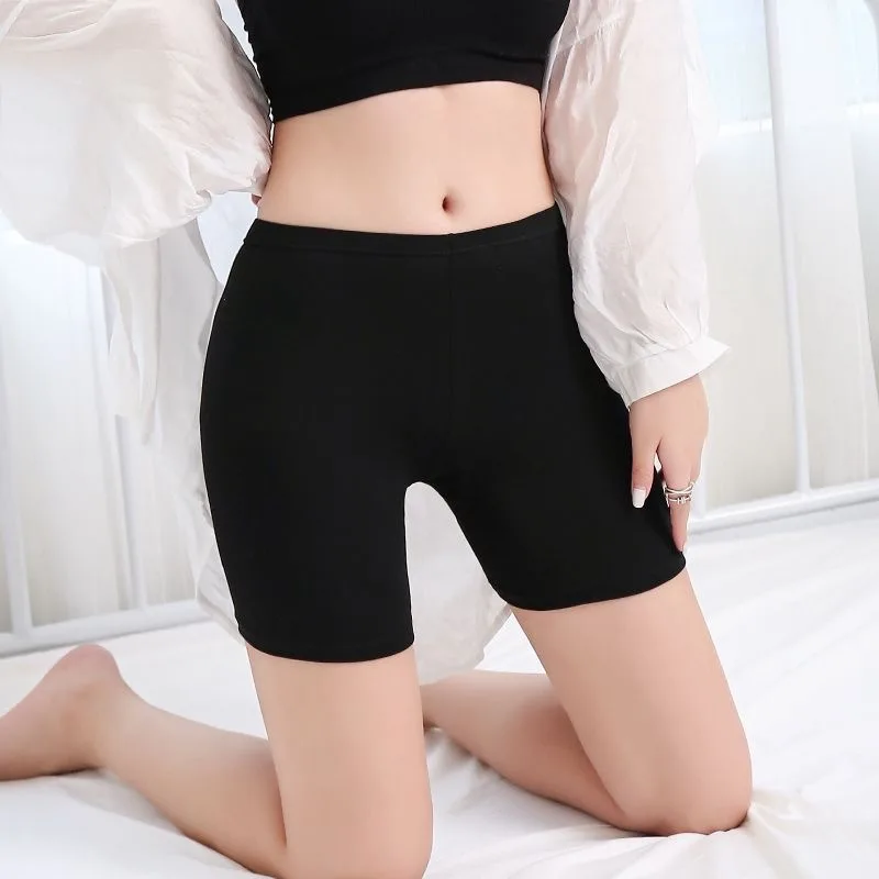 Women's slim mid waist no trace safety pants, comfortable and breathable, elastic, anti glare tight shorts
