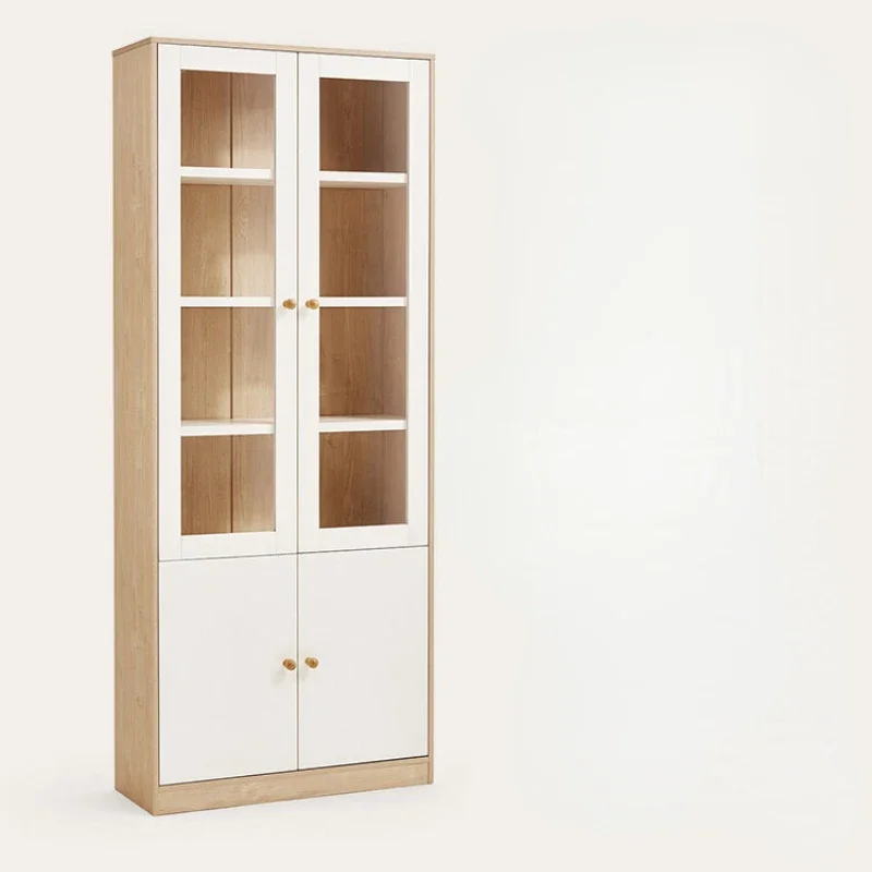 Dust-Proof Bookcase with Glass Door Study Display Shelf Storage Cabinet