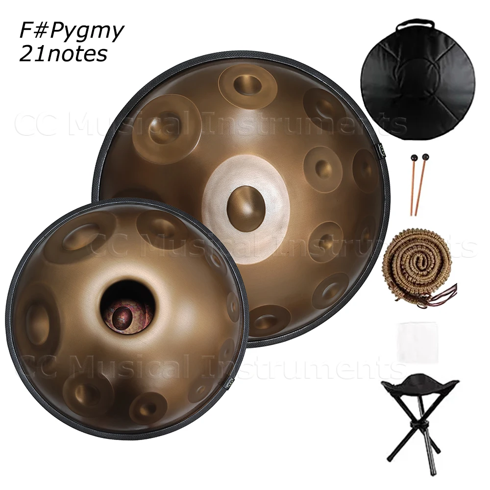 22 Inch Handpan Drum 21 Notes F Pygmy Scale 440HZ/432HZ Stainless Steel Percussion Instrument for Yoga Meditation Sound Healing