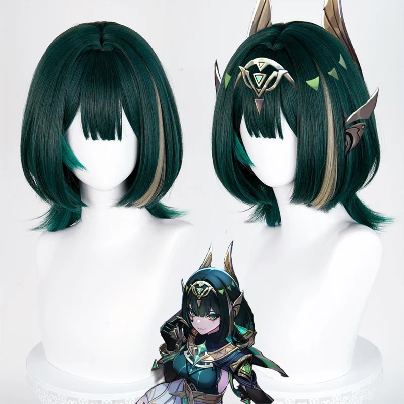 

Game Genshin Impact Nefer Adult Cosplay Wig Green Short Hair Heat Resistant Synthetic Wigs Halloween Carnival Prop