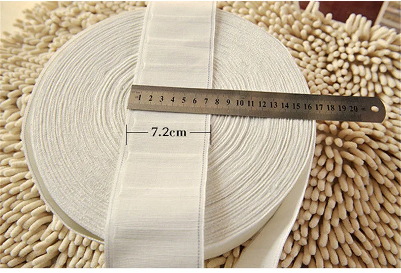 7.2CM Korean Style Pleated Curtain Header Tape for 4-Prong Hooks, Cotton Curtain Accessories for DIY Drapery Making