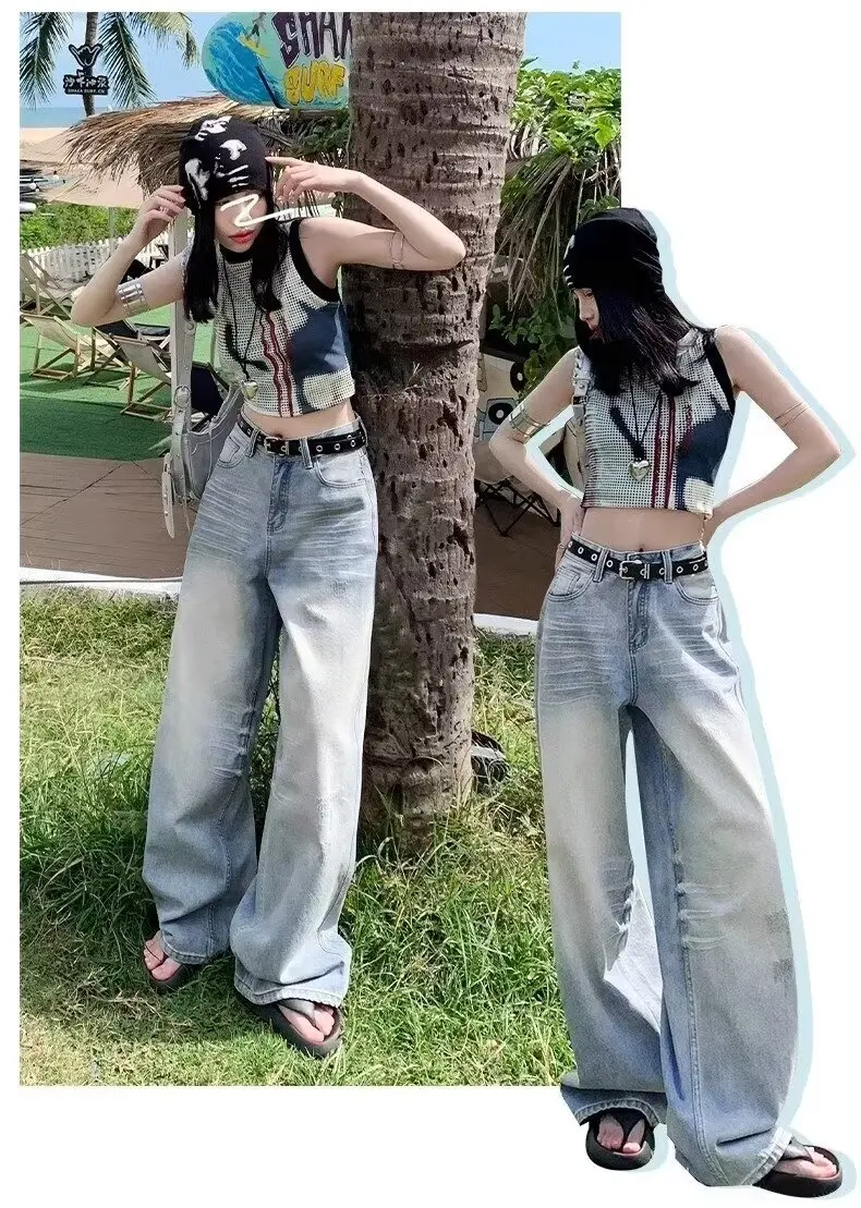 

High Waisted Jeans Women Denim Pants 2024 Y2k Wide Leg Pants Blue Trousers Full Length Korean Fashion Mom Button Straight Jeans